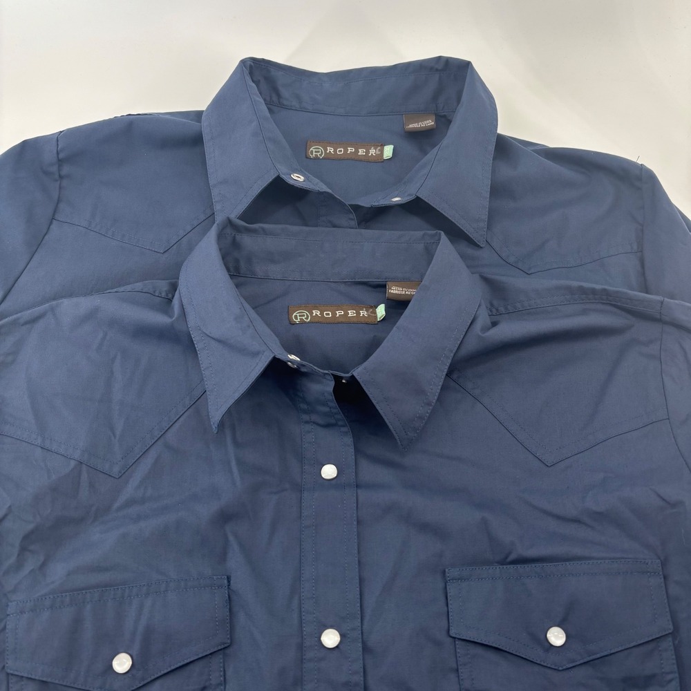 Roper Western Shirt Women 2X Navy Blue Pearl Snap Long Sleeve Cowgirl Rodeo